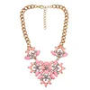 Fashion Gold Chain Necklace Hot Sale Online Statement Pink And Crystal Flower Necklace