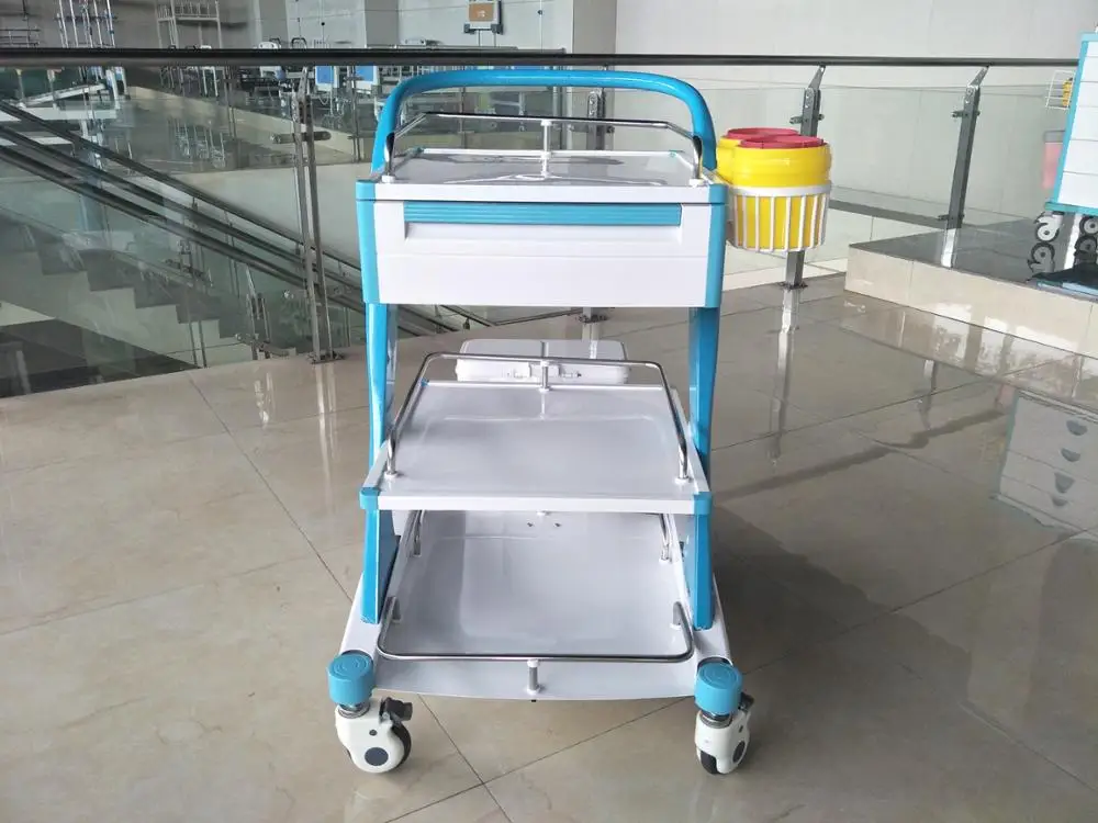 ABS Material Medical Hospital Patients Instrument Cart Treatment Trolley with 1 drawer 3 shelves