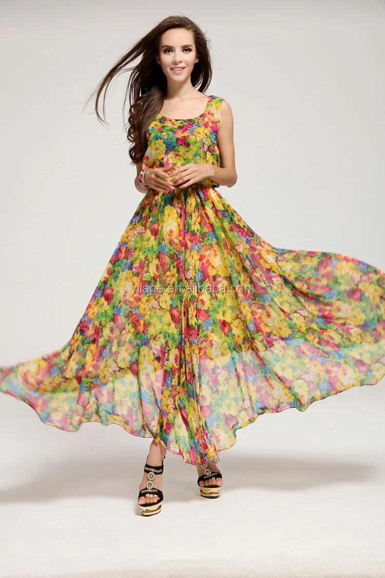 Summer Modern Scoop Neck Print Chiffon Sleeveless Dress Slim Summer Modern Scoop Neck Print Chiffon Sleeveless Dress Slim Bohemian Fashion Women Qd201705