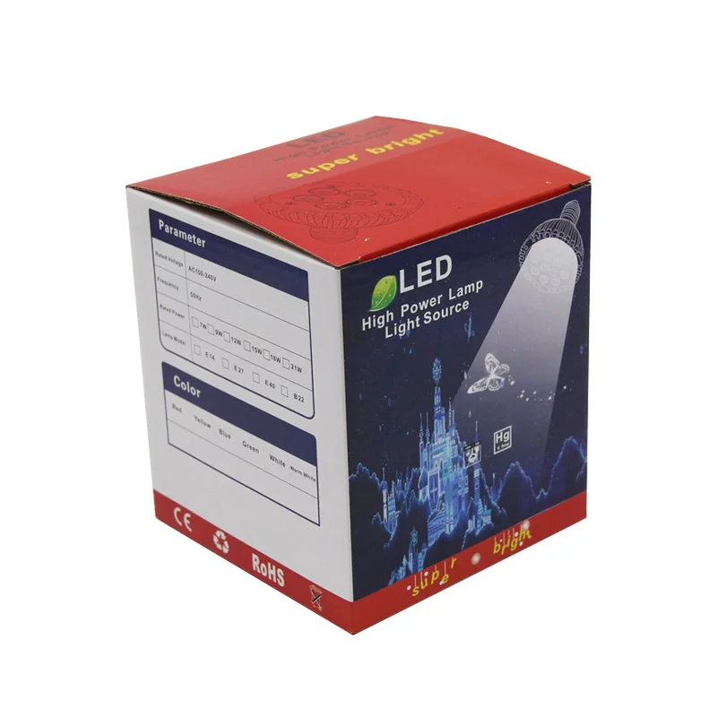 Custom made color printing packaging light bulb LED packaging box