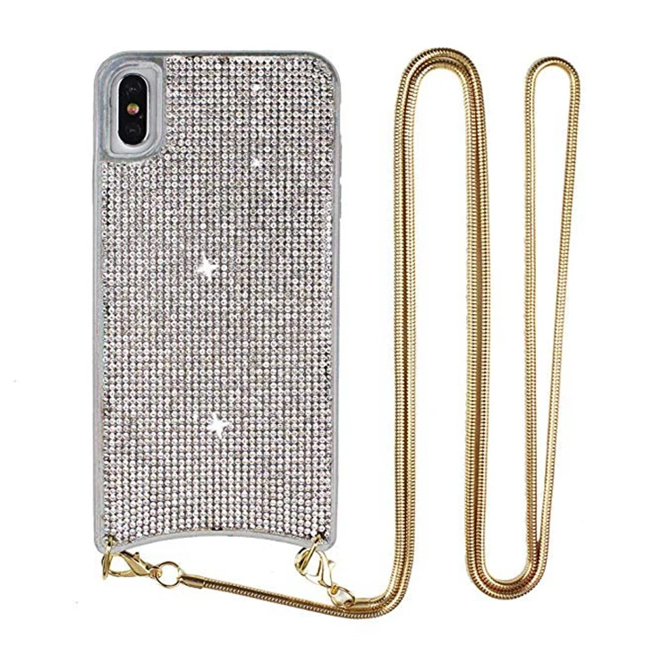 Luxury Bling Diamond Crossbody Cell Phone Case With Necklace For Iphone ...