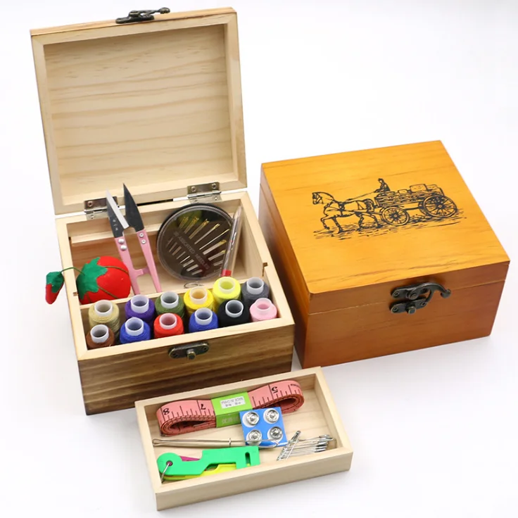 Highend Retro Style Hand Sewing Houseware Solid Wood Sewing Tool Kit