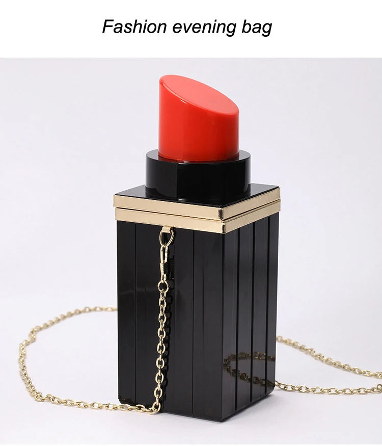 Women Acrylic Lipstick Shape Evening Bag Purses Clutch Banquet Handbag