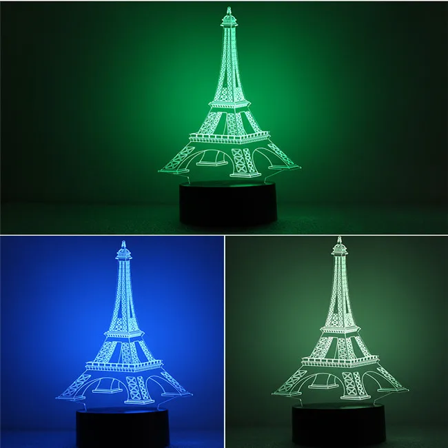 Creative visual stereo LED touch switch The gradient small night light Discus the Eiffel Tower 3 d lamp