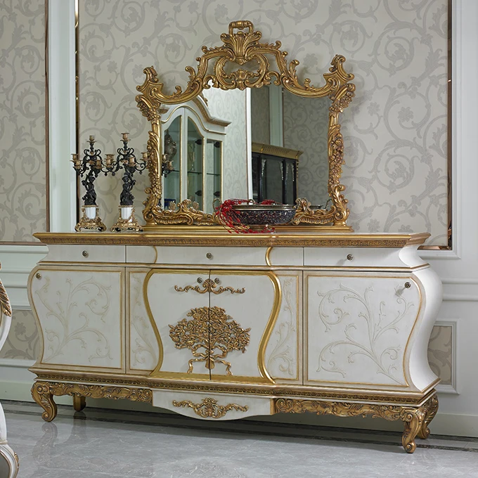 Yb67 Luxury French Louis Xv Golden Buffet Sideboard Cabinet Antique Dining Room With Mirror White Furniture Yb67 Luxury French Louis Xv Golden Buffet Sideboard Cabinet Antique Dining Room With Mirror White Furniture