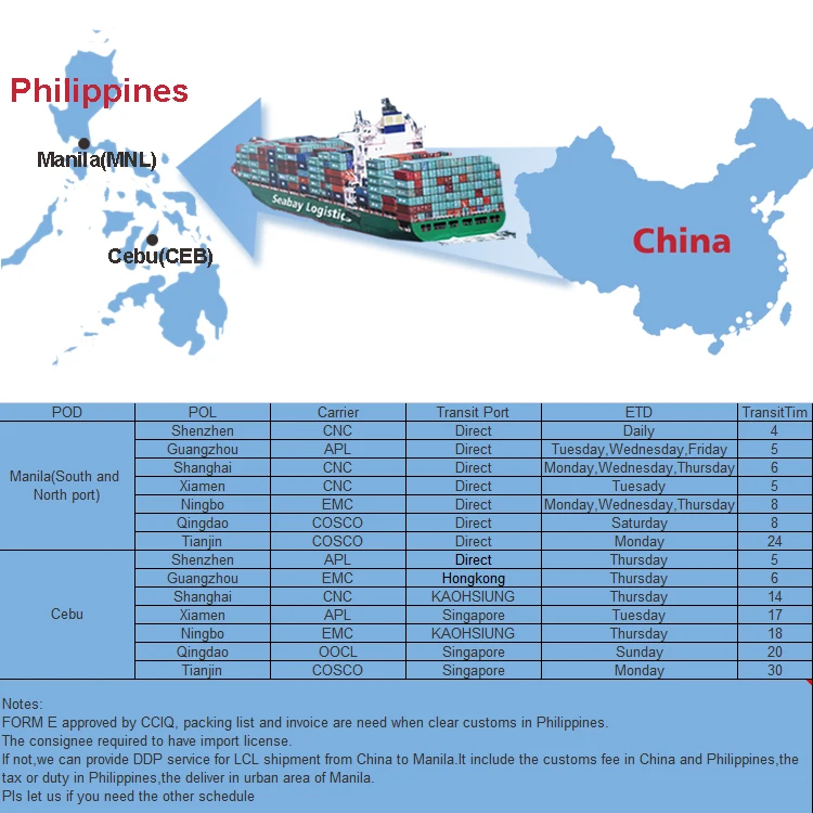 20ft 40ft Container Sea Cargo Freight Forwarder Door To Door Davao Lcl