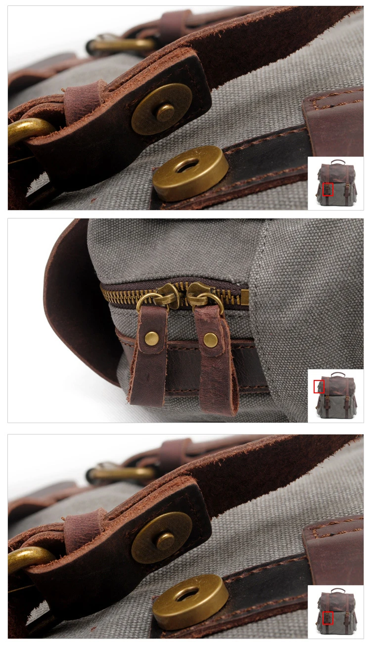 The latest elegant vintage crazy horse leather cotton canvas unisex satchel rucksack school back pack backpack bag