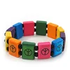 Distributor multicoloured "peace" Flex icon bracelet fundraising personalized wood bangle tile engraving wooden square Bracelet