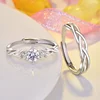 925 silver simple and sweet unique crystal rhinestone twist knot couple opening ring