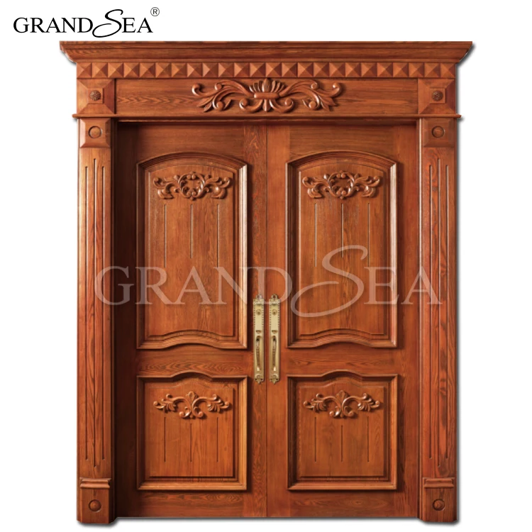 Elegante tallada exterior puerta principal de madera de teca diseños