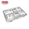 201 Stainless Steel 4 Compartments/Section(3 Rectangle + 1 Round) Rectangle Deepen Dinner Divided Food Plates/Tray