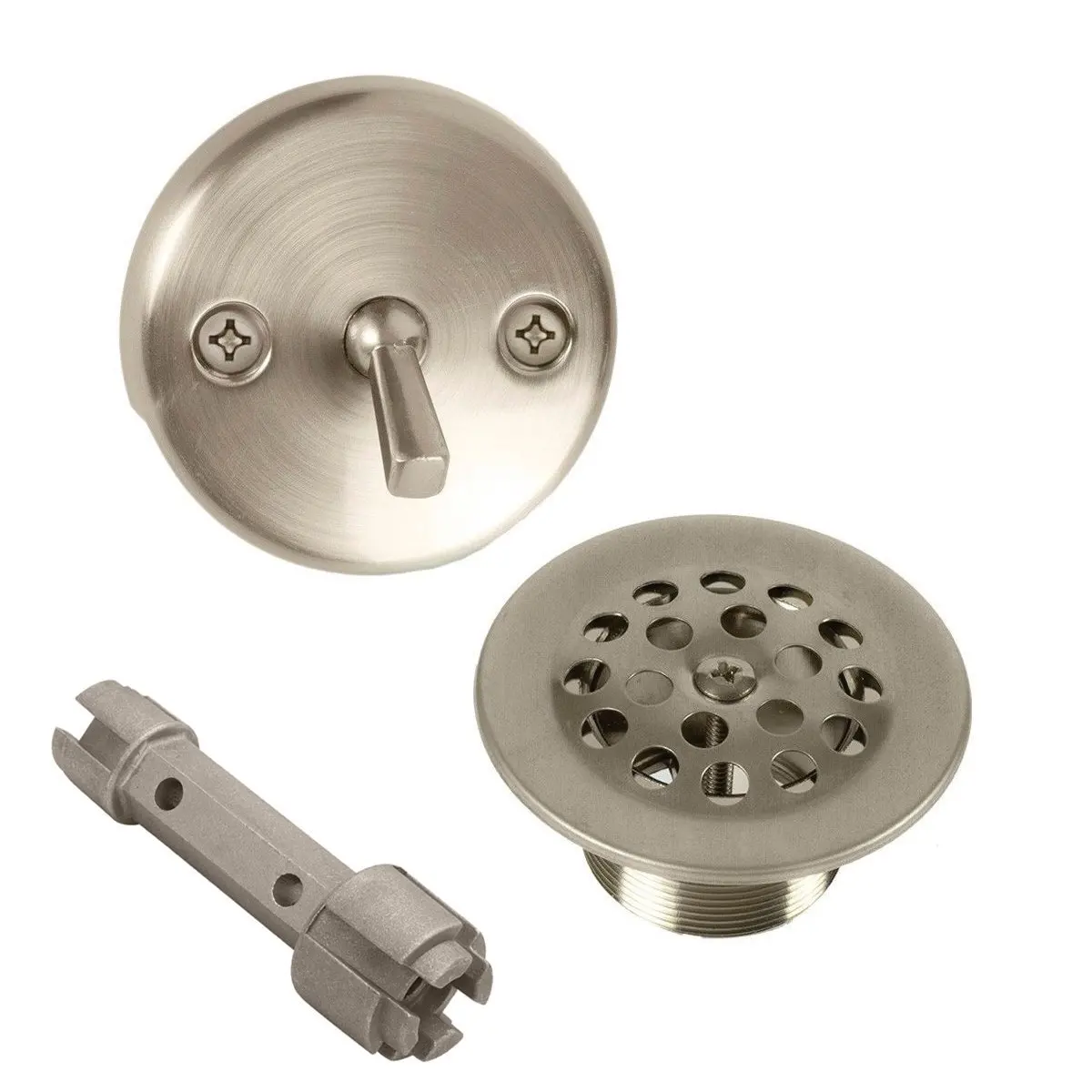 Brushed Nickel Lift and Turn Bathtub Drain Conversion Kit Assembly Overflow