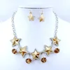 Top design fashion two-tone pentagonal zinc accessories with crystal rhinestone necklace and earrings sets