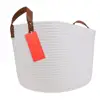 Large Woven Cotton Rope Storage Basket (Vegan Leather Handles) - Blanket Storage Baskets Laundry Basket Toy Storage