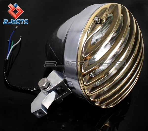 Grilled Motorcycle 6.5 Inch Brass Headlight Crime Prison Scene Choppers