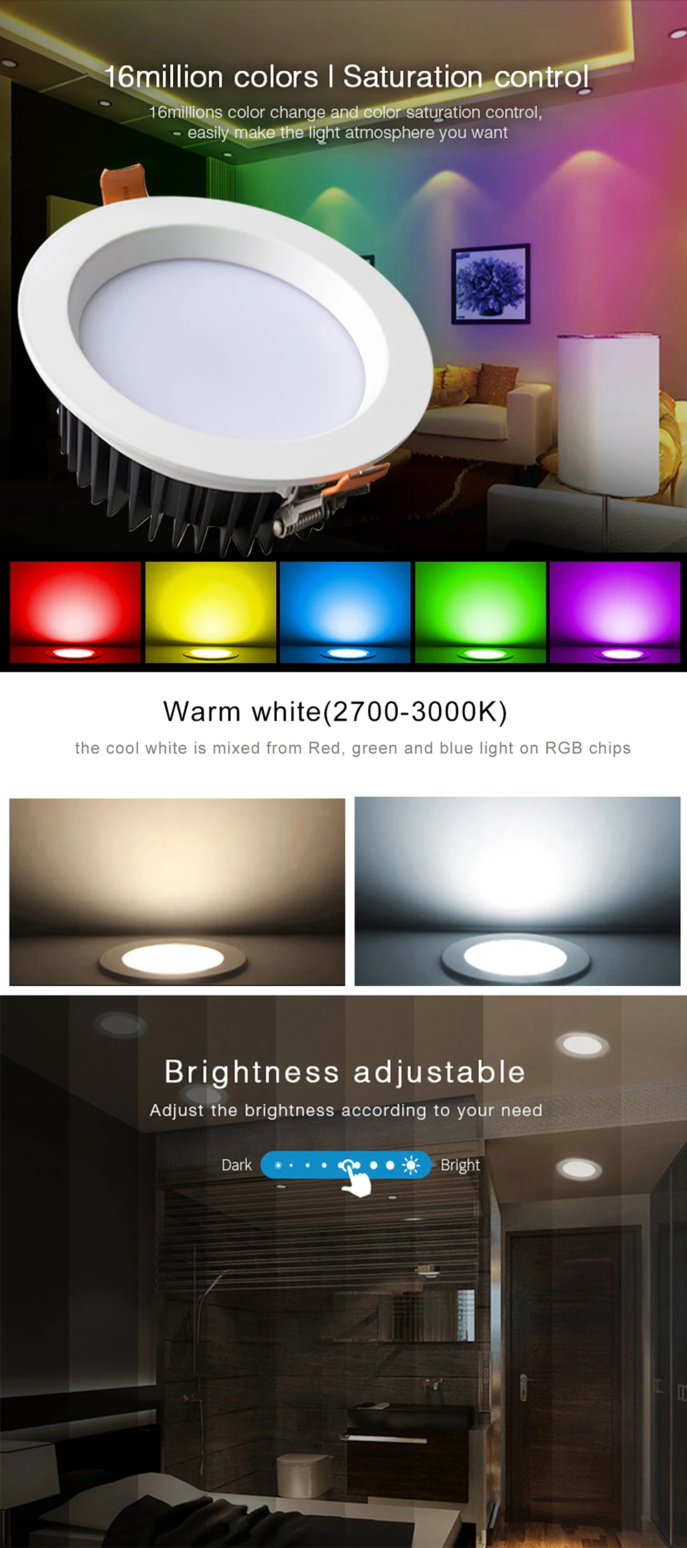 Zigbee Zll Smart 9w Led Rgbw Rgb Downlight App Control Smart Led