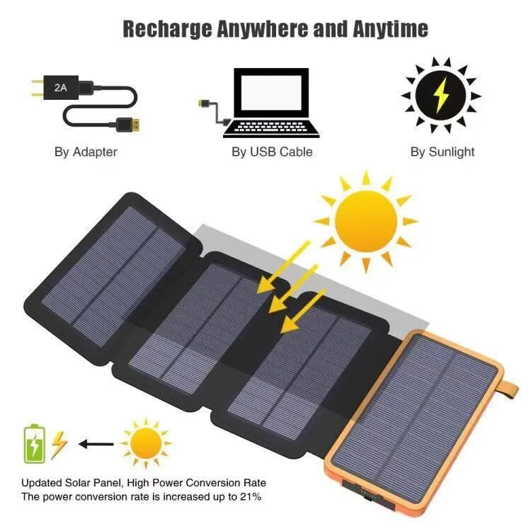 portable mobile charger 3pcs solar panel folding 10000mah wireless solar power bank 20000mah - ANKUX.COM