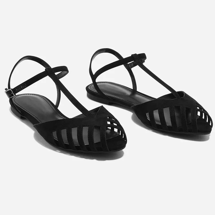 black flat slingback sandals