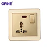 Household 250V Universal PC Type Gold Color Panel Electric Socket Standard Power Outlet With 5 Pin Plug