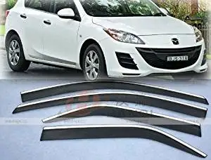WellVisors Side Rain Guard Window Visors Deflectors With Black Trim For 10-13 Mazda 3 4Dr Sedan 2010 2011 2012 2013 10 11 12 13 Mazda 3