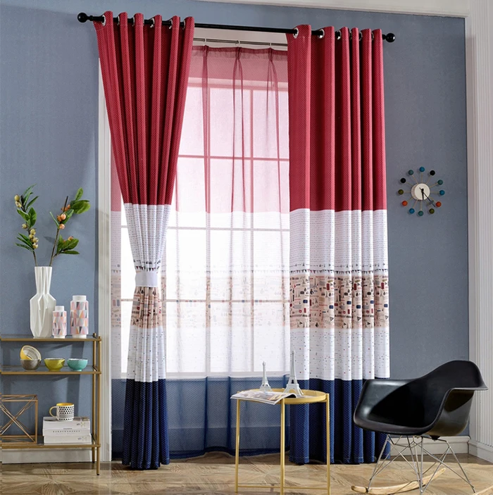 Cheap Red Blue White Polyester Printing Curtains Fabric