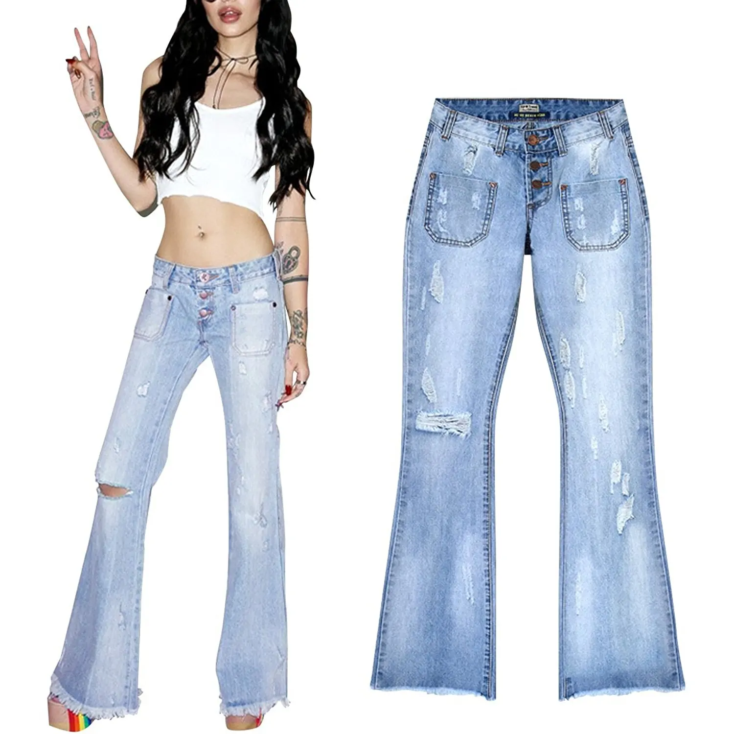 Vilma Reynoso Stretch Elastic Black Flare Jeans Women Long Stretching Bell-Bottoms Jeans Plus Size