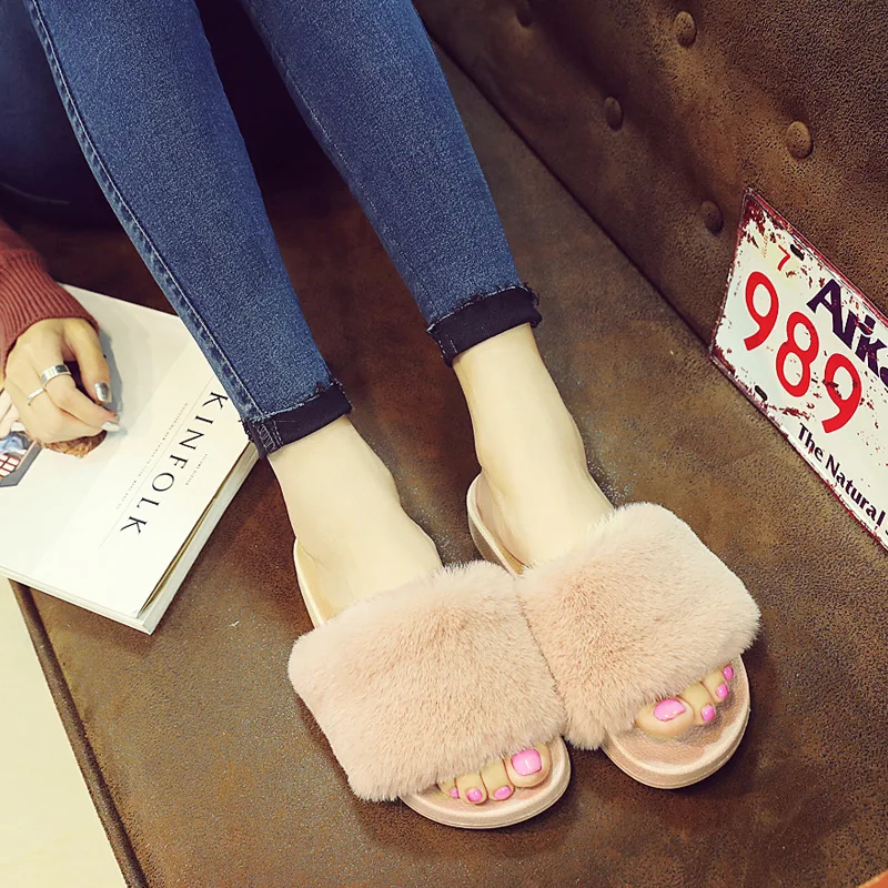 ladies popular fur slipper sandal street outdoor wear shoes