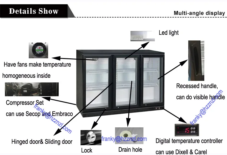 Three Sliding Door Black Back Bar Cooler 320l Gn320hs Under Counter
