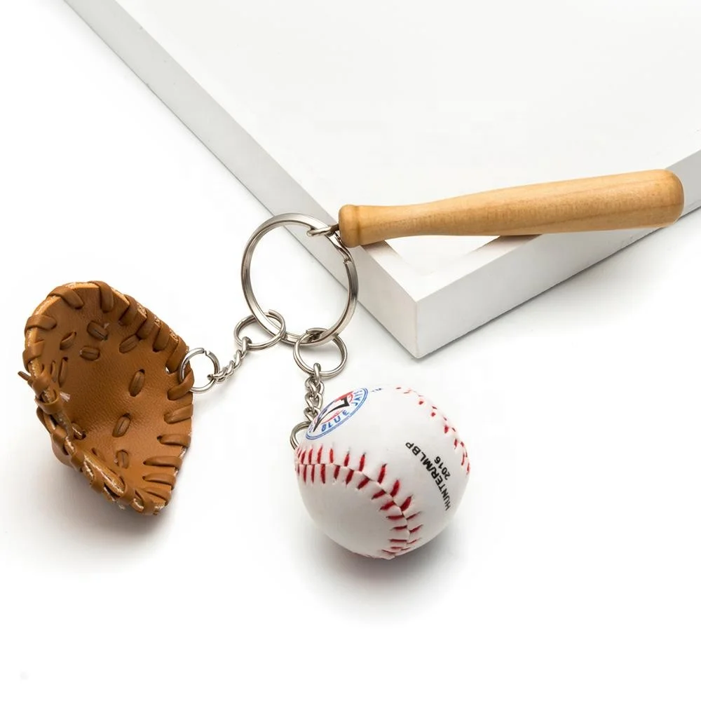 Hot sale customized several pieces different material baseball style keychain