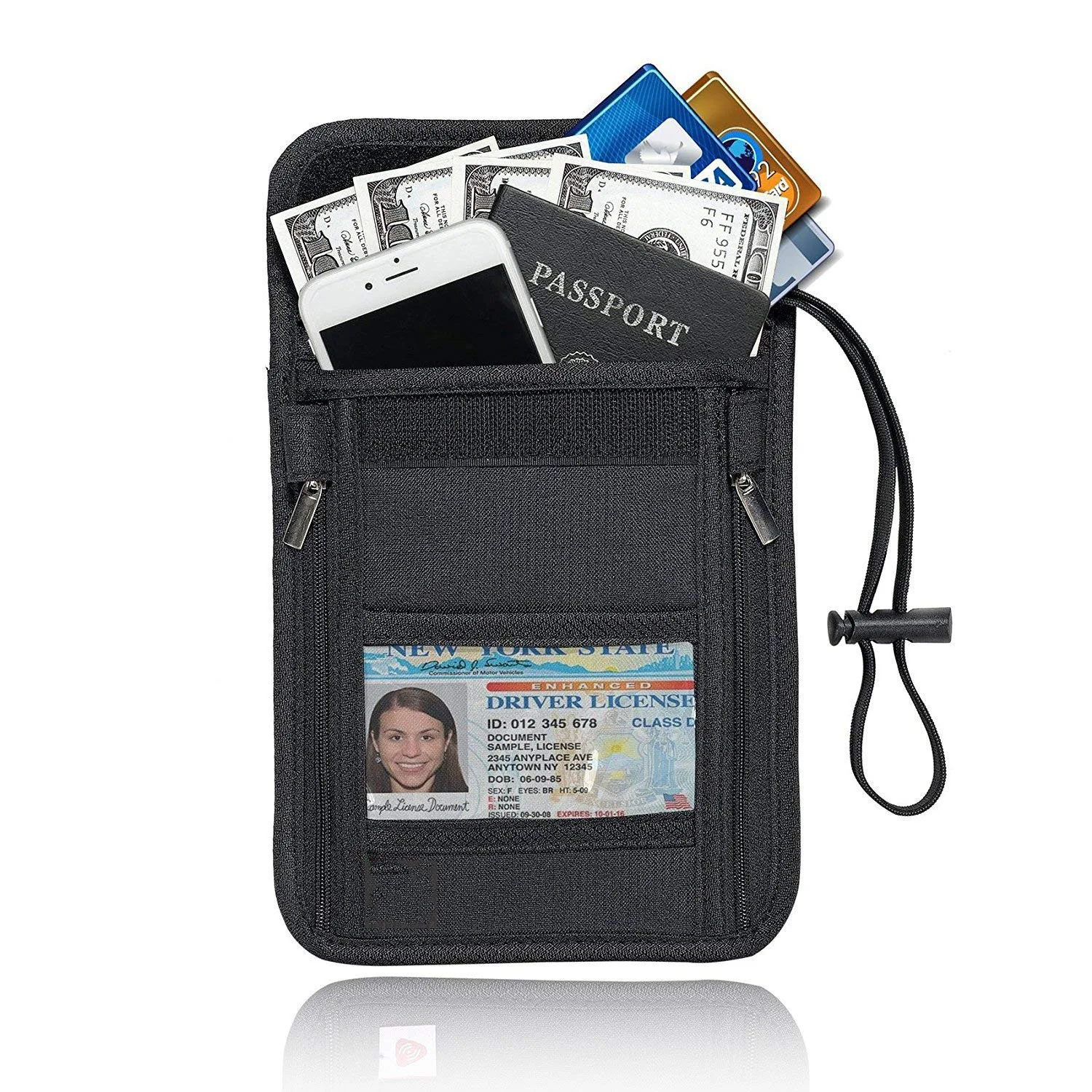 7 Pockets with Adjustable Neck Strap to Keep Your Passport Document and Credit Card Safe WALNEW Passport Holder Neck Pouch Travel Neck Wallet with RFID Blocking 