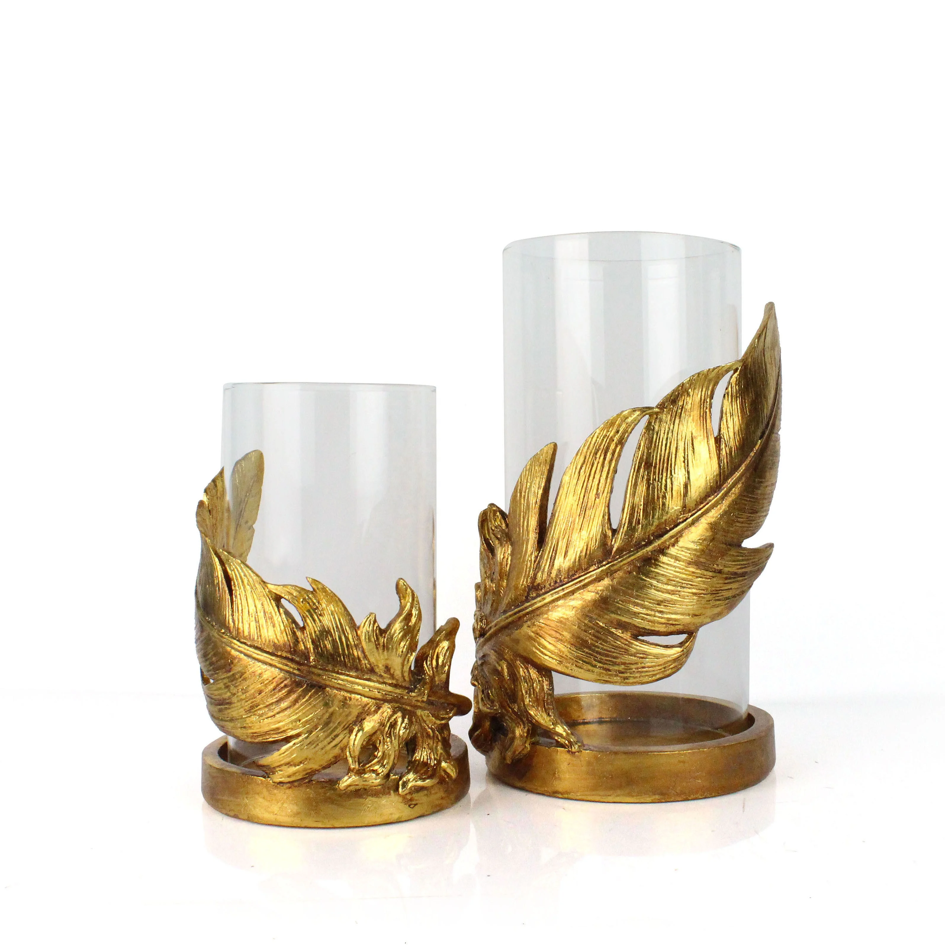 Special Resin Goldleaf Bamboo Shape Base Glass Candle Holder supplier