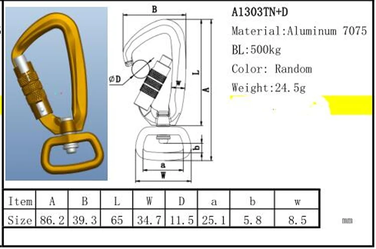 Best selling aluminum swivel Carabiner for straps