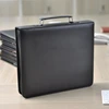 Zipper Black Leather Conference Folder With 3 Ring Binder / Leather Conference Folder With Small Handle / Black File Folder