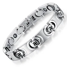 Wide Mens Chain Biker Motorcycle Link blood pressure Swastika bracelet bangles 316L Stainless Steel Bracelet Gift
