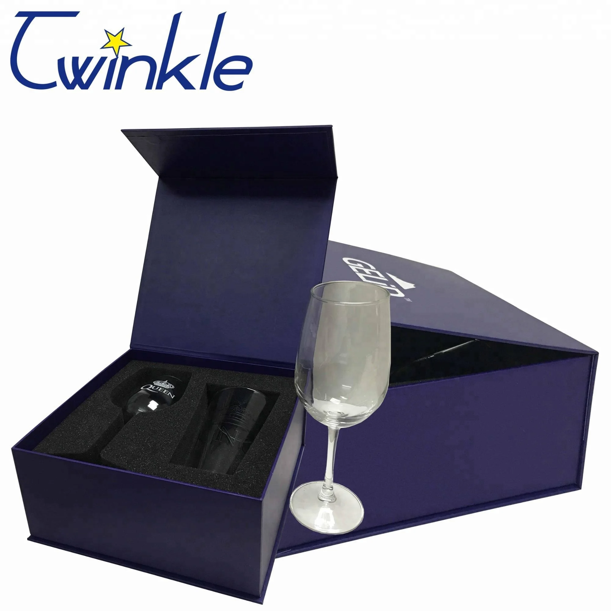 Custom Made Rigid Cardboard Wine Glass Gift Box With Strong Quality