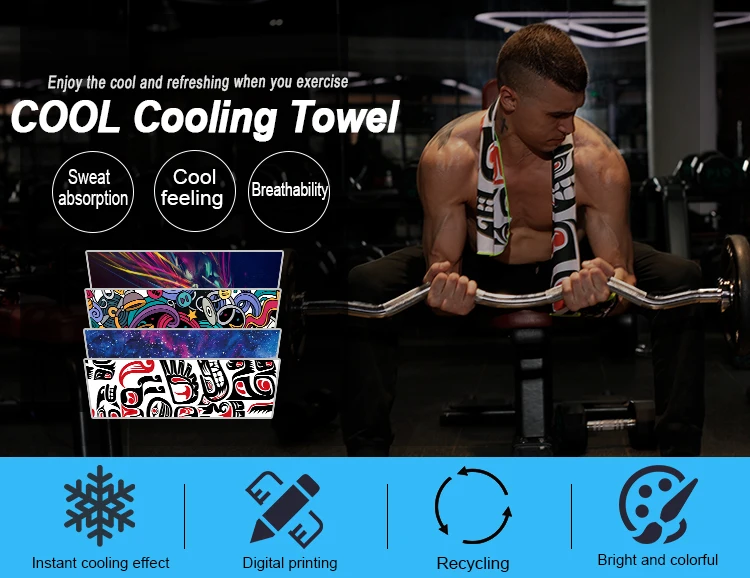 wholesale digital printing super magic polyester gym yoga cooling towel sport stay custom cool ice print towel