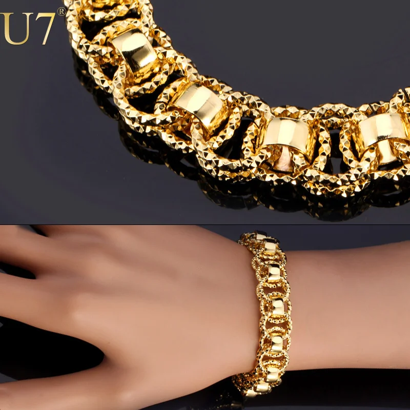 Scarab Bracelet Promotion For Promotional On U7 Chain Bracelet With Trendy Gold Plated 21cm Unique Round Link Bracelets Men Jewelry H489