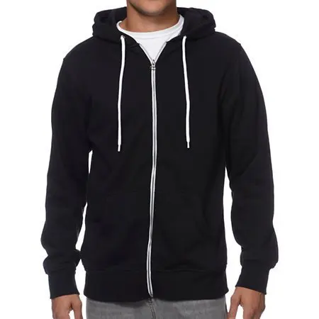 black pullover hoodie with white strings