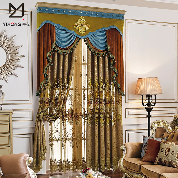 Automatic Luxury European Style Window Curtain Set With Valance - Buy ...