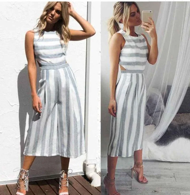 sleeveless striped jumpsuit