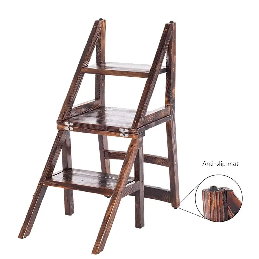 Color : Brown Yxsd Creative Solid Wood Step Stool Home Kitchen Ascending Stool Folding Wooden Ladder Living Room Stool Portable Folding Chair Ladder Dual-use 42x48x64cm