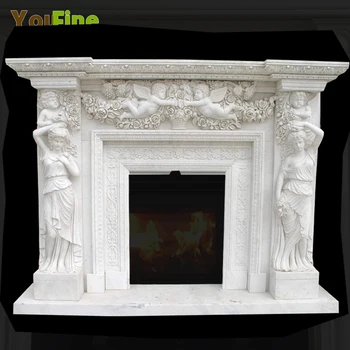 De Mármol Blanco Chimenea Con Querubín Y Belleza Clásica Para La Venta