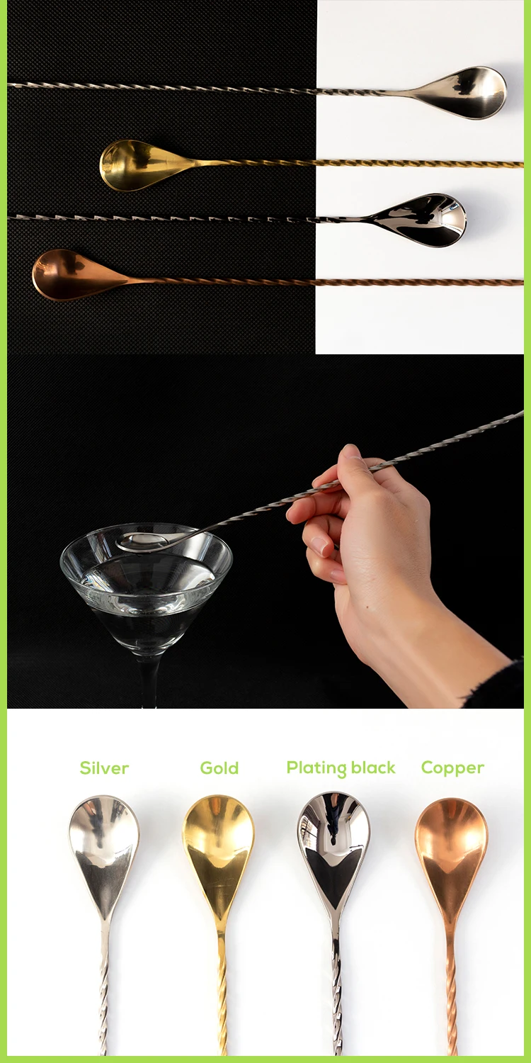 Stainless Steel Barware Tools Long Handle Twist Cocktail Bar Spoon