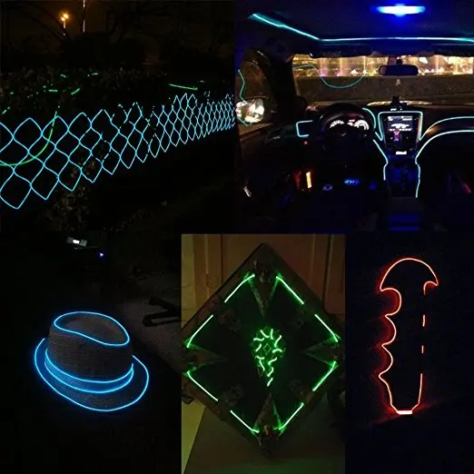 5-Pack El Wire Set, Multi-Color Neon Light with Battery Pack Neon Glowing Strobing Electroluminescent Wire