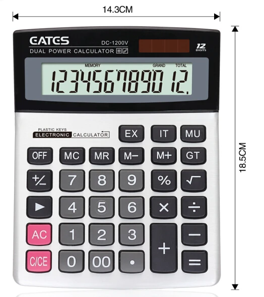 Office 12 Digits Dual Power Table Calculator Ex & It Function Big Lcd