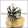 Gothic Design Silver Engraved Clean-cut Angular Monster Skull Ring in Style