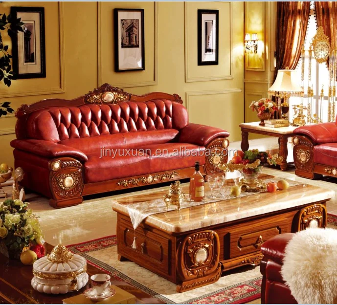 Wooden European Leather Sofa With Marble Coffee Table W306c Living Room Furniture Product On Alibaba