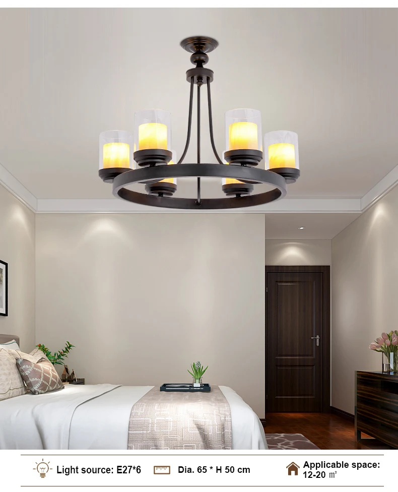 110-220V E27 4 6 8 10 heads glass lampshade marble cover American decor dinning room table pendant light chandelier