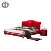 Luxury royal style antique solid wooden velvet wedding beds king queen size red button tufted fabric Italy double bed