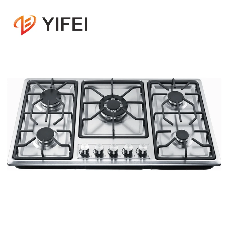 Cheap price kitchen cooking 5 gas burner hobs with stainless steel materials
